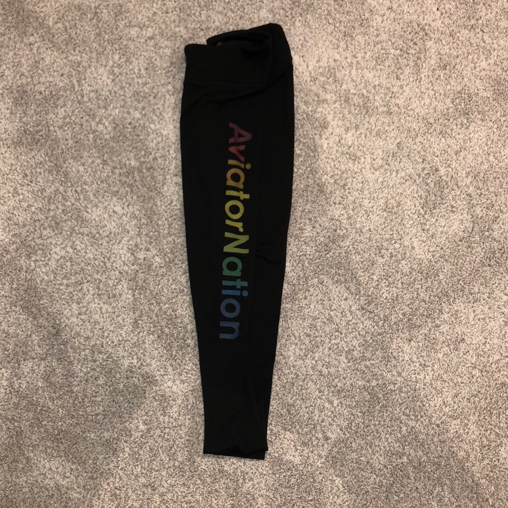 aviator nation black leggings w/ rainbow lettering